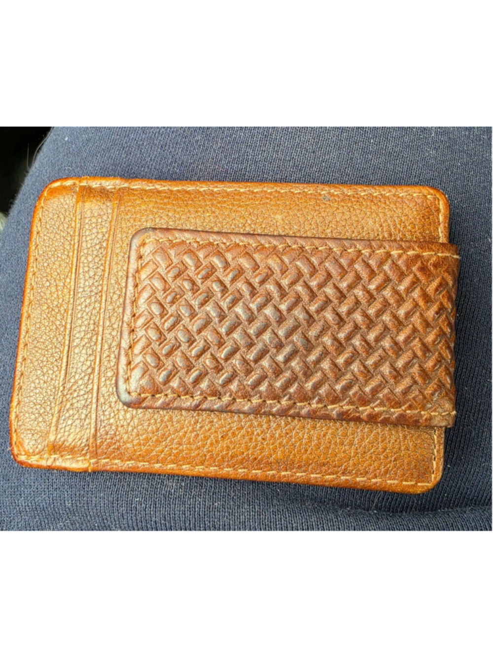 Mens Leather Basketweave Magnetic Money Clip Card Holder 3 X 4